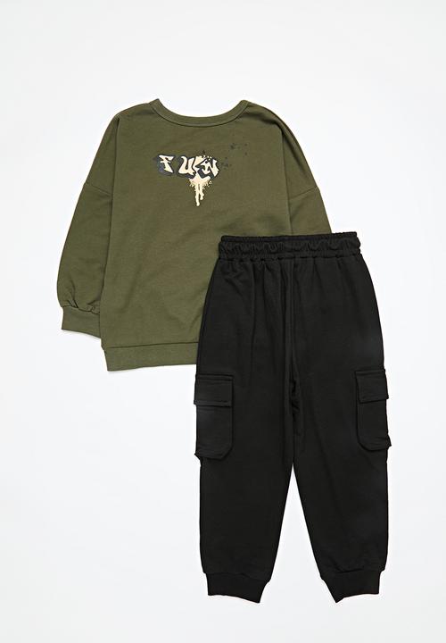 Pop Candy - Sweat top & utility pants set - green & black