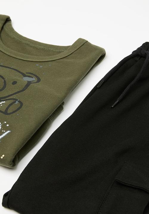 Pop Candy - Sweat top & utility pants set - green & black