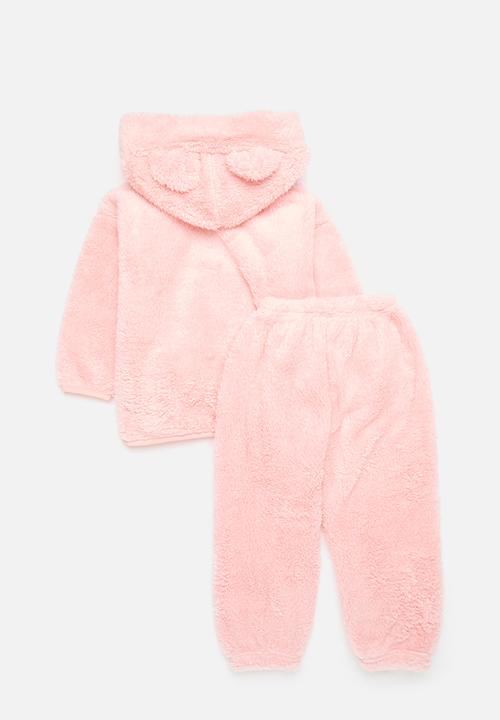 Pop Candy - Hooded teddy fleece top & bottom set - pink