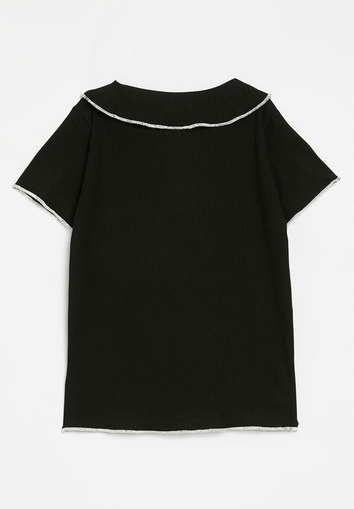 Pop Candy - Contrast peter pan collar tee - black