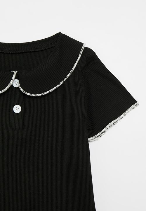 Pop Candy - Contrast peter pan collar tee - black