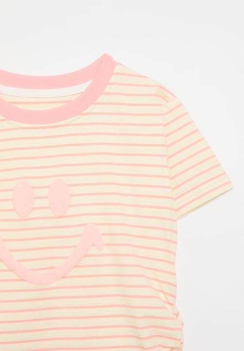 Pop Candy - Striped tee - pink & ecru