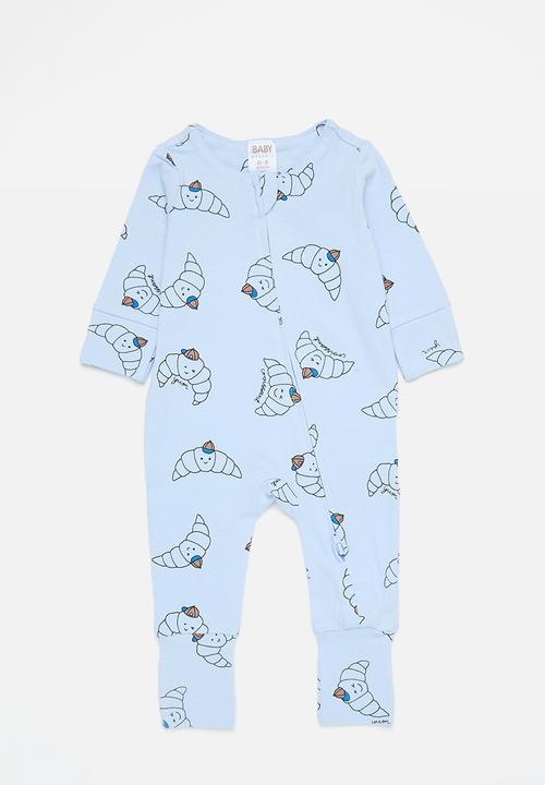 Cotton On - 2 pack long sleeve zip romper - dawn blue/monpetit croissant & blue croissant
