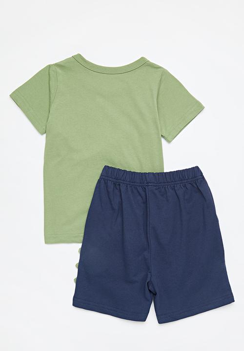 Pop Candy - Tee & shorts - green/blue/dino crew