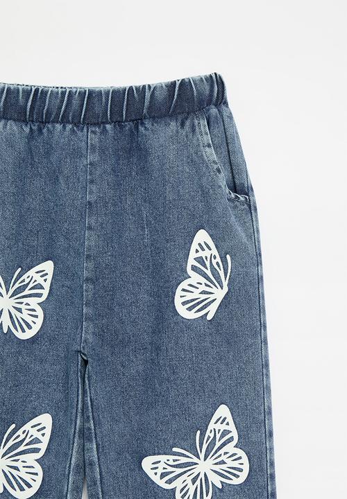 Pop Candy - Butterfly print jeans - blue & white