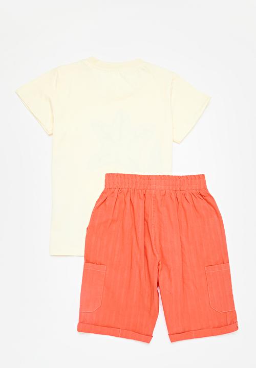 Pop Candy - Tee & short set-ecru/red