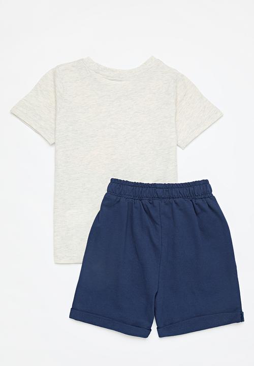 Pop Candy - Tee & short set - ecru/navy blue