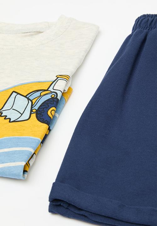 Pop Candy - Tee & short set - ecru/navy blue