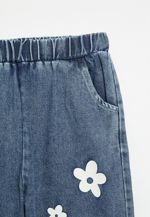Pop Candy - Floral print jeans-blue & white