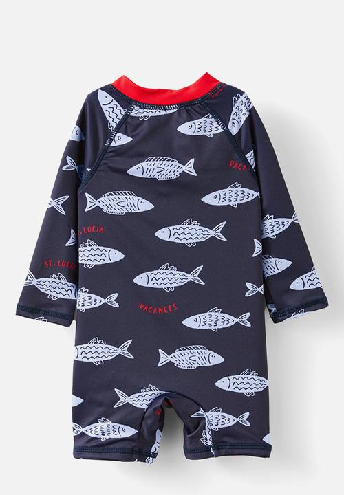 Cotton On - Cameron long sleeve swimsuit - navy ink/vacances fish