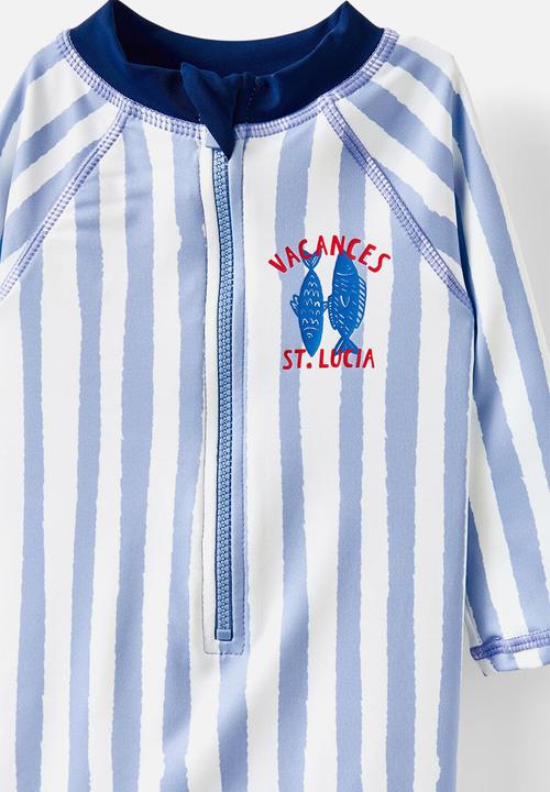 Cotton On - Cameron long sleeve swimsuit - dawn blue/vacances stripe