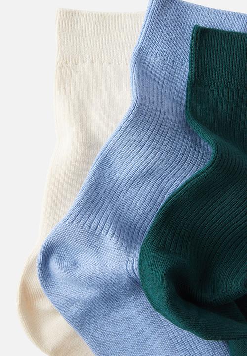 Cotton On - 3 Pack Easy Socks - Bone/Dusty Blue/Pineneedle