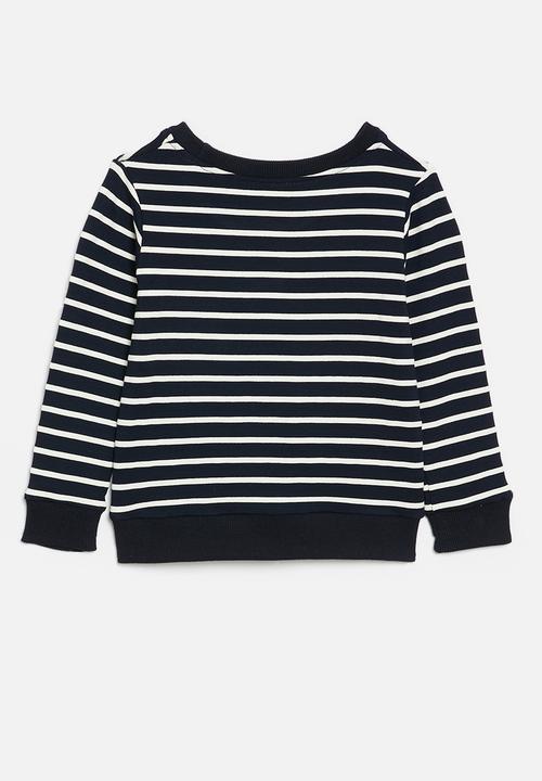 Pop Candy - Striped crew neck sweat top - navy & white