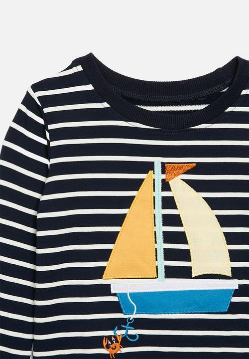 Pop Candy - Striped crew neck sweat top - navy & white