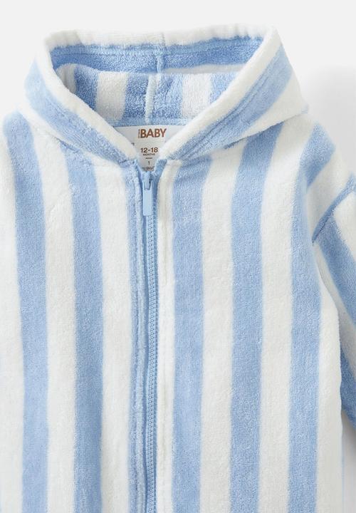 Cotton On - Baby zip through hooded towel - dawn blue/bold stripe