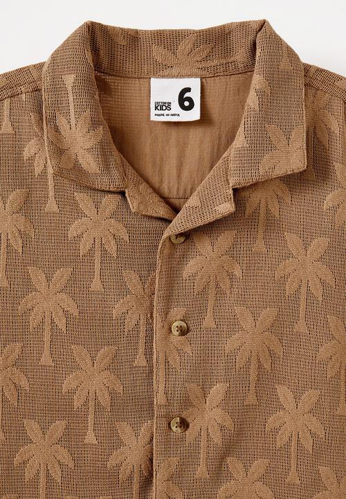 Cotton On - Cabana Short Sleeve Shirt - Mocha/Palm Texture