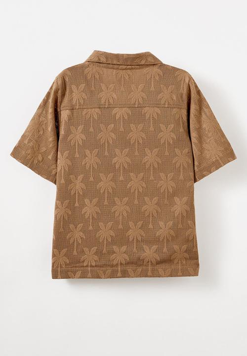Cotton On - Cabana Short Sleeve Shirt - Mocha/Palm Texture