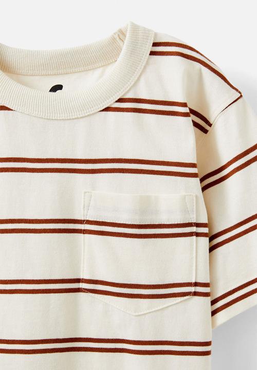 Cotton On - The essential short sleeve tee - chestnut/dark vanilla stripe