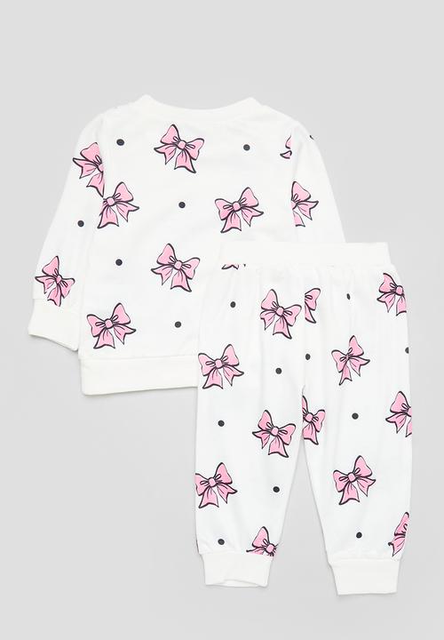 Pop Candy - Printed top & bottom set - ecru & pink