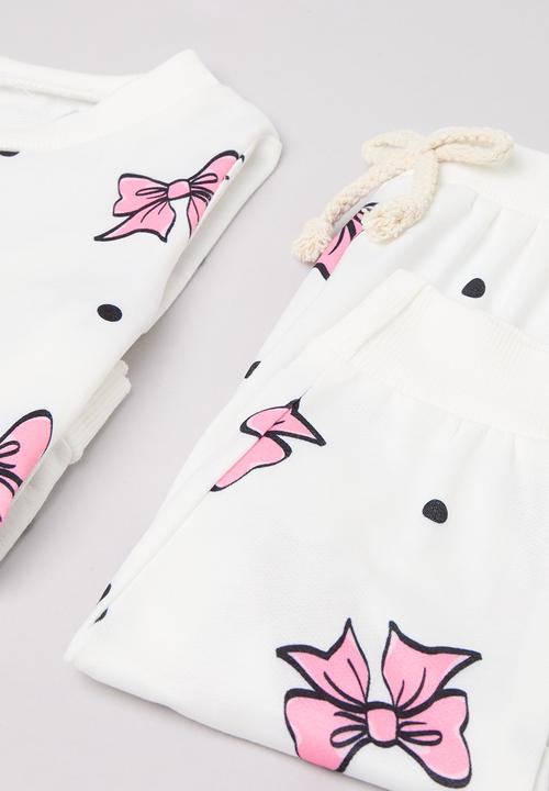 Pop Candy - Printed top & bottom set - ecru & pink