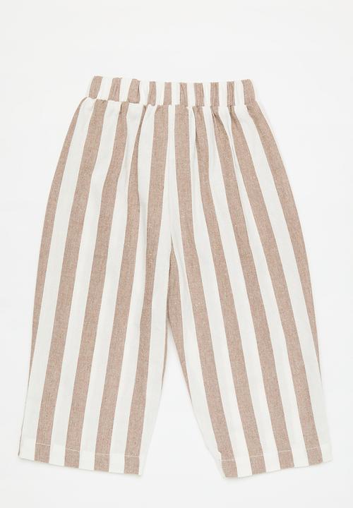 Pop Candy - Striped pants-ecru & brown
