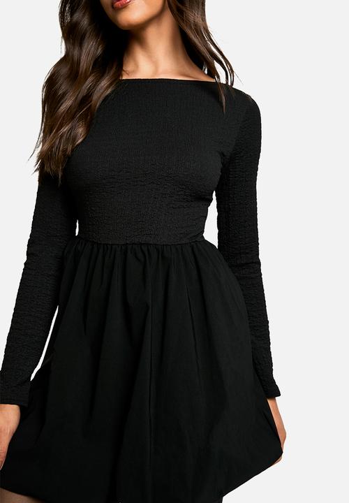 boohoo - Texture Volume Skirt Mini Dress - Black
