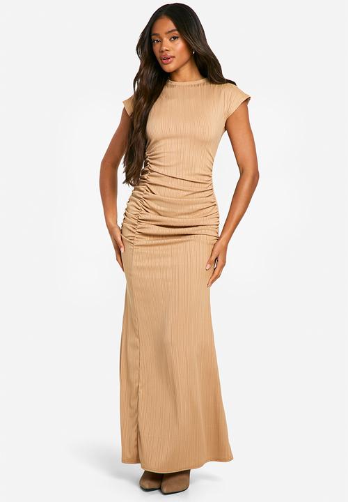 boohoo - Textured ruched maxi dress - stone