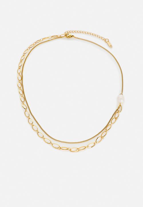 Zoe on Trend - Elegant Duet and Pearl Necklace - gold