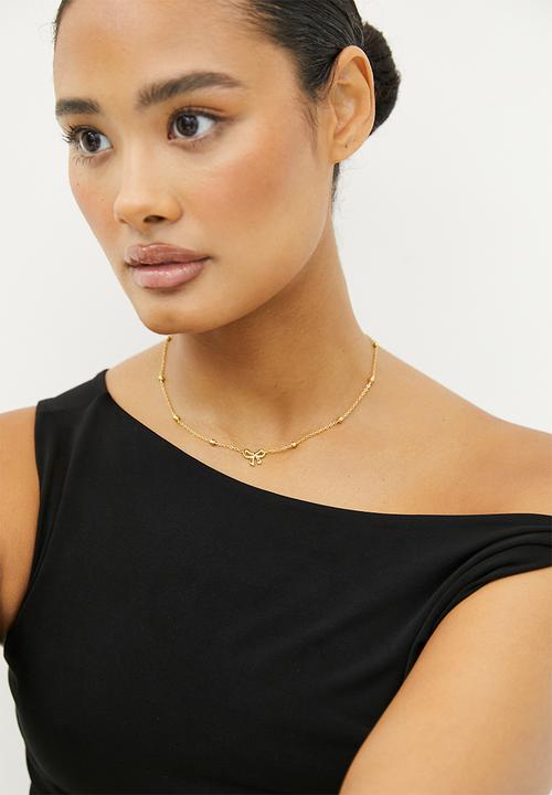 Zoe on Trend - Pretty Bow and Bead Necklace - gold