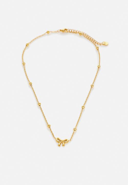 Zoe on Trend - Pretty Bow and Bead Necklace - gold