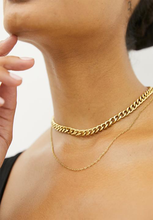 Zoe on Trend - Duet Chunky Curb and Designer Necklace-gold