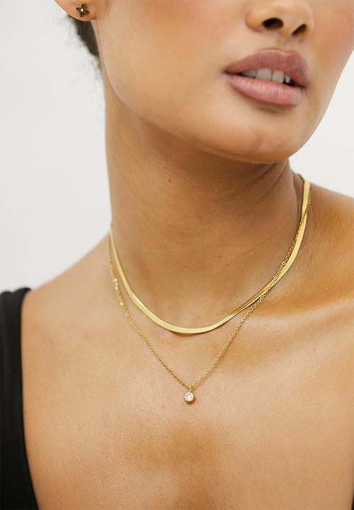 Zoe on Trend - Duet Snake and Round Pendant Necklace-gold/silver