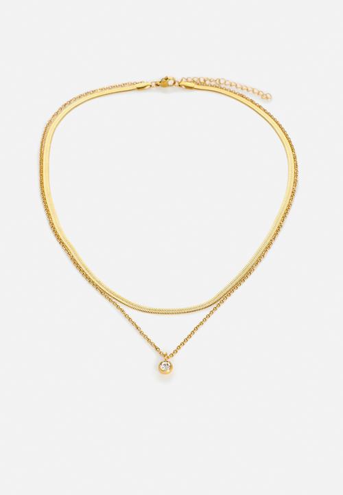 Zoe on Trend - Duet Snake and Round Pendant Necklace-gold/silver