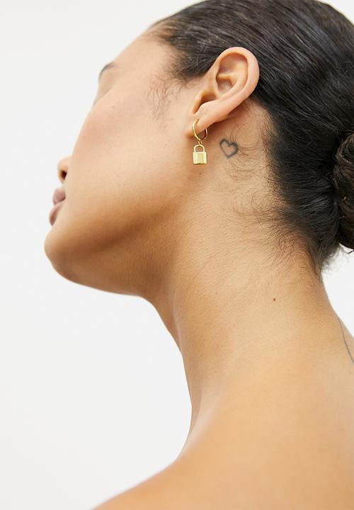 Zoe on Trend - Trendy Designer Hoop and Padlock Earrings - gold