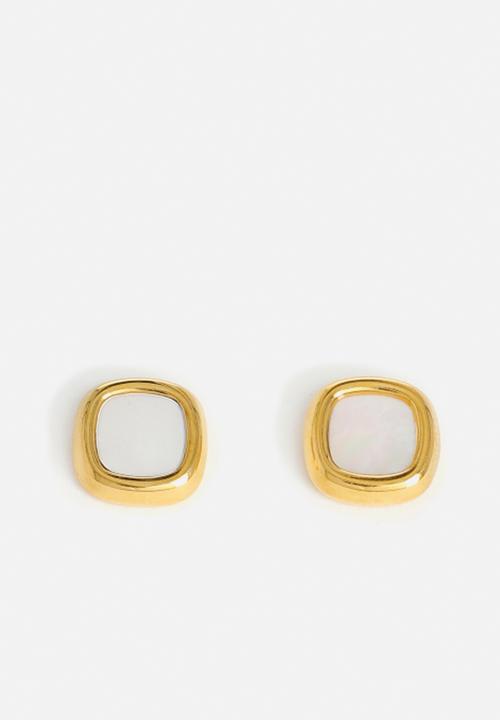 Zoe on Trend - Classic Cushion Stud Earrings-gold/white