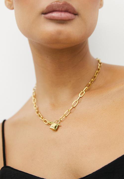 Zoe on Trend - Modern Padlock Fob Necklace - gold
