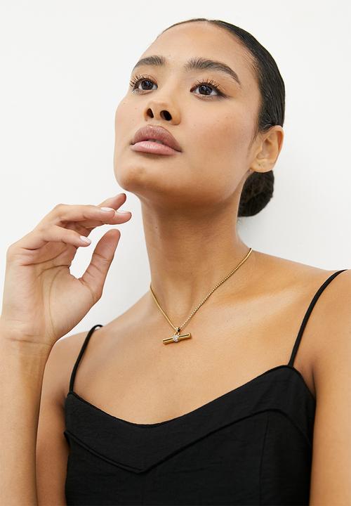 Zoe on Trend - Fashion T-Bar Necklace - gold & silver