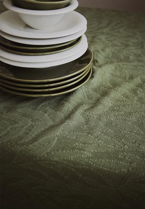 H&M - Jacquard-weave cotton tablecloth - dusty khaki green