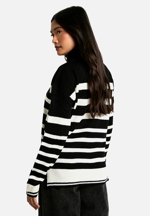 boohoo - Stripe Roll Neck Jumper - black