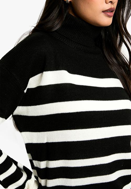boohoo - Stripe Roll Neck Jumper - black