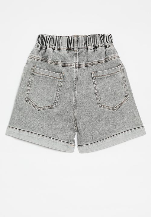 Pop Candy - Turn up hem denim shorts-charcoal grey