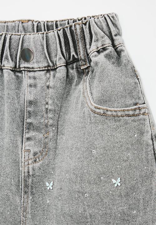 Pop Candy - Turn up hem denim shorts-charcoal grey