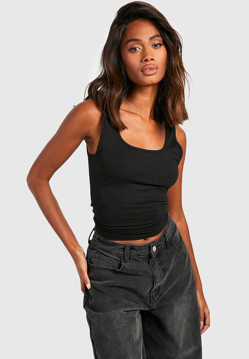 boohoo - Premium super soft wide strap square neck vest - black