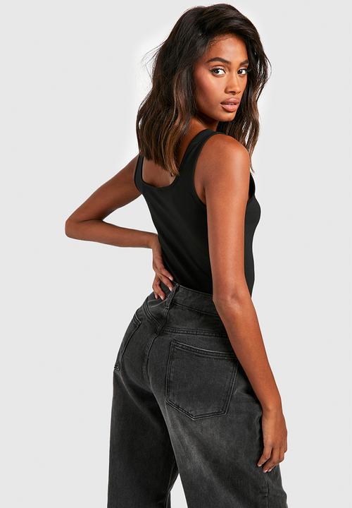 boohoo - Premium super soft wide strap square neck vest - black