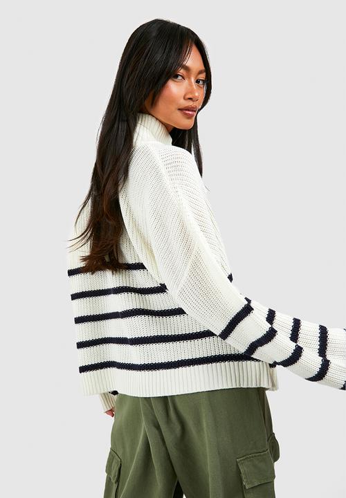 boohoo - Half Zip Stripe Jumper - White