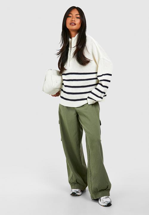 boohoo - Half Zip Stripe Jumper - White