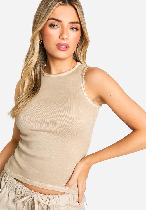 boohoo - Acid wash contrast stitch ribbed vest - brown