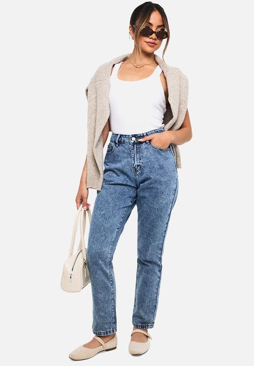 boohoo - Boohoo basics high waisted slim fit mom jeans - blue