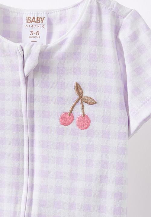 Cotton On - The short sleeve zip romper - vintage lilac/gingham cherry