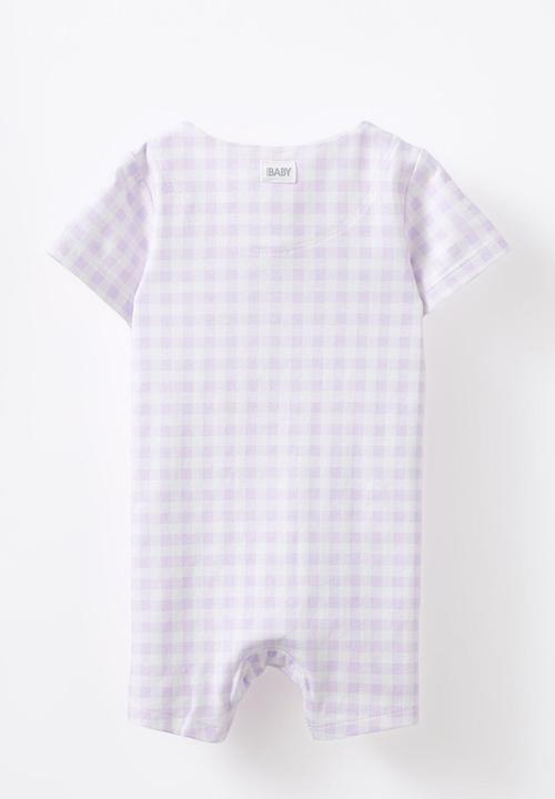 Cotton On - The short sleeve zip romper - vintage lilac/gingham cherry